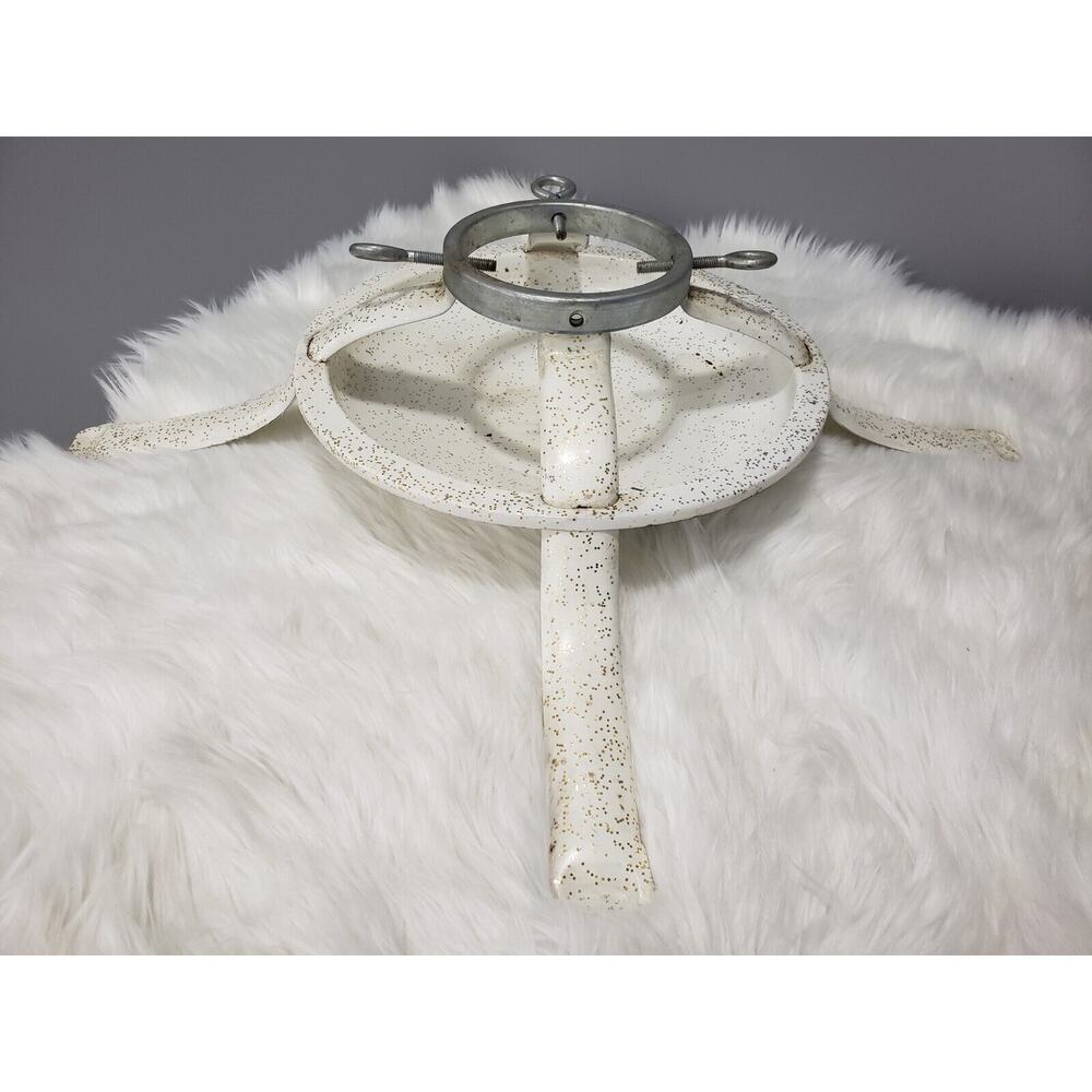 WHITE‎ GOLD FLAKES FLECKS Vintage 1950's Metal Christmas Tree Stand MCM Retro